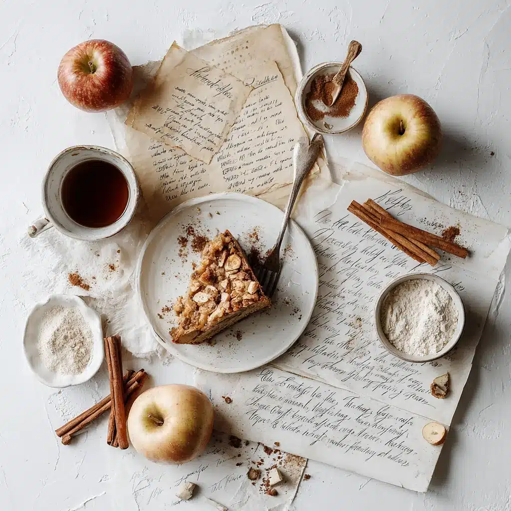 apple coffee cake recipe card flat lay