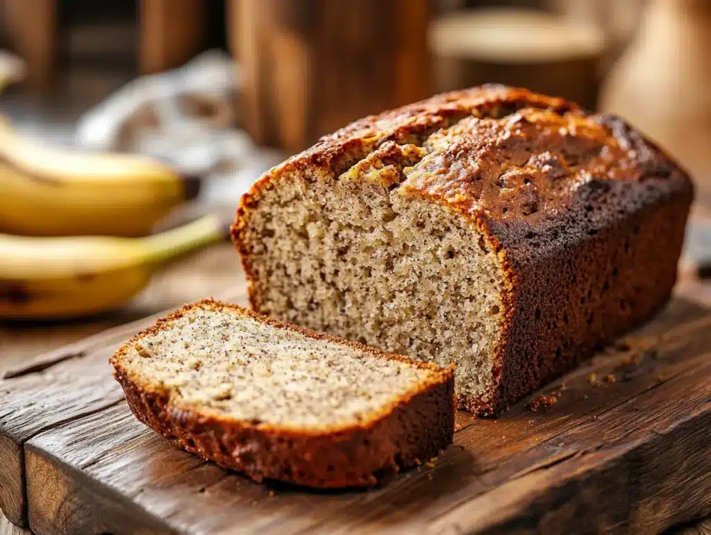 Banana bread recipe with two bananas featured loaf