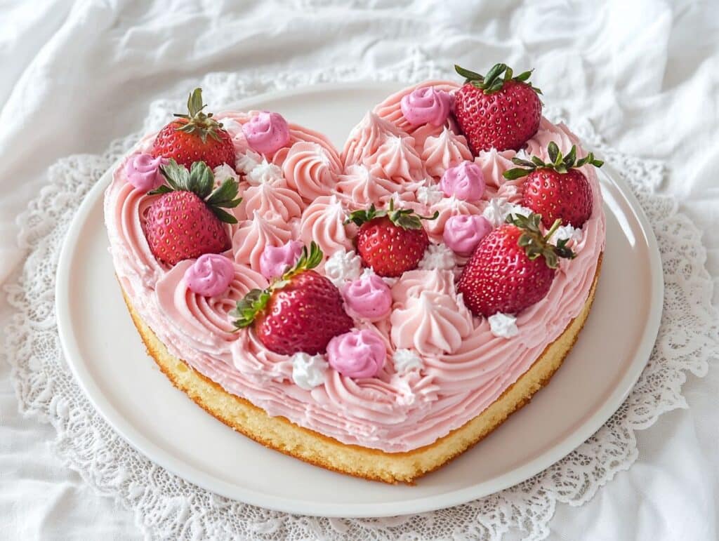 decorated cake heart with pink frosting
