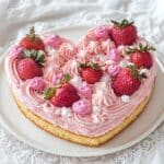 decorated cake heart with pink frosting