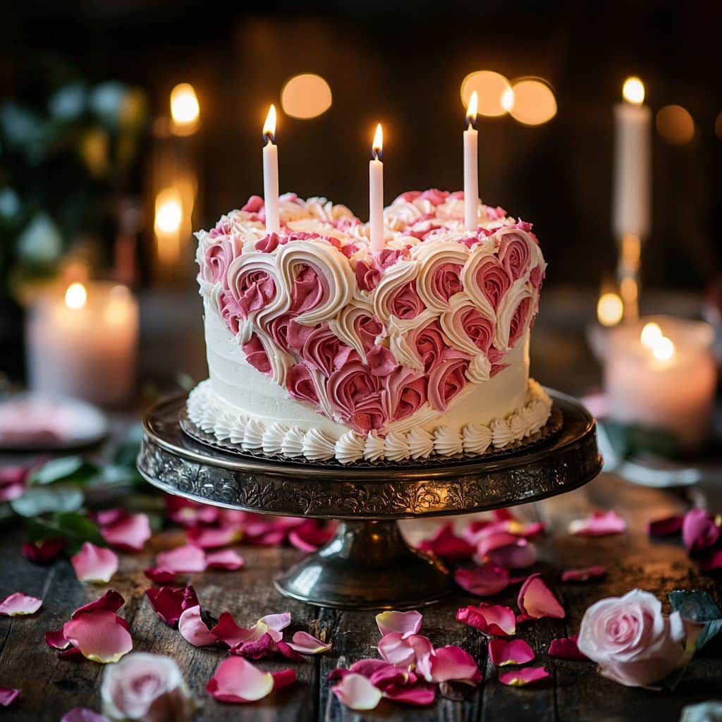 slice of cake heart served with fruit