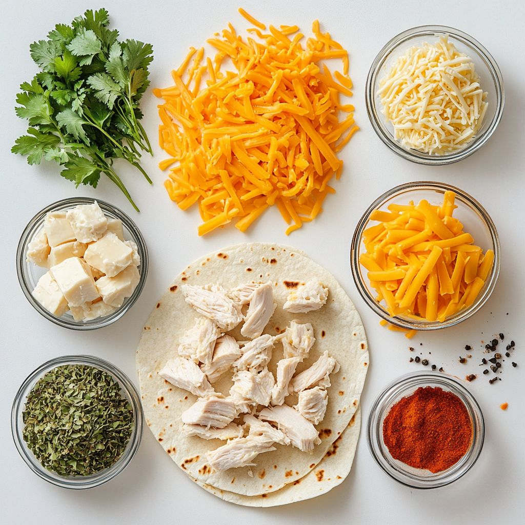 ingredients for chicken quesadilla recipe on table