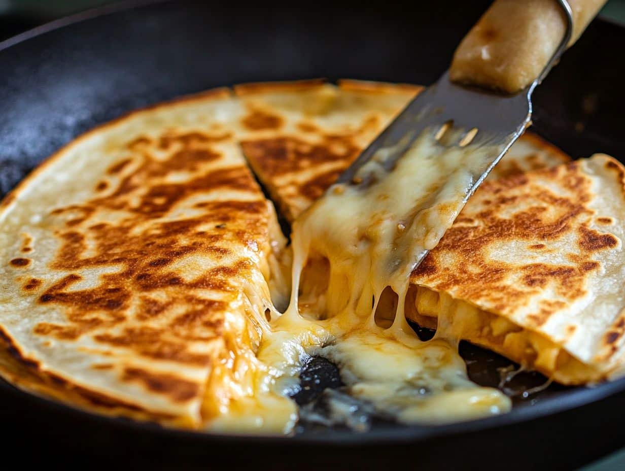 chicken quesadilla recipe served on wooden board with cheese