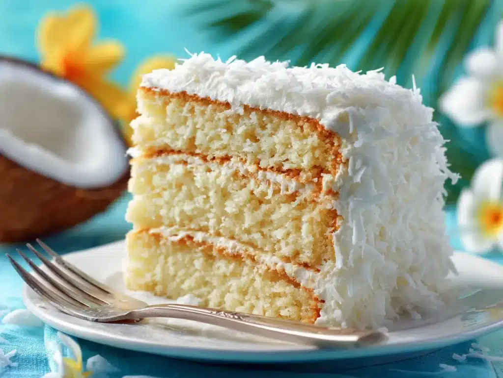coconut cake recipe on stand