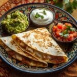 chicken quesadilla recipe card with steps