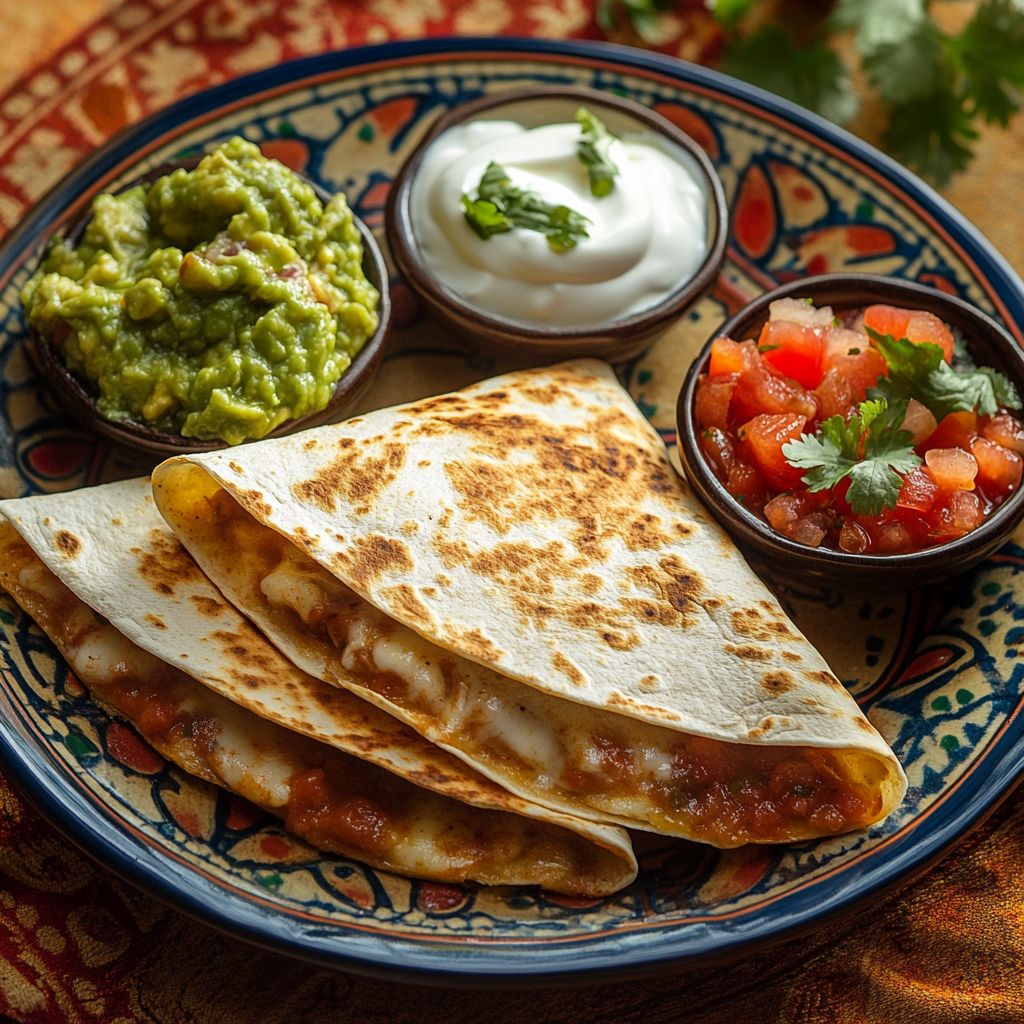 chicken quesadilla recipe card with steps