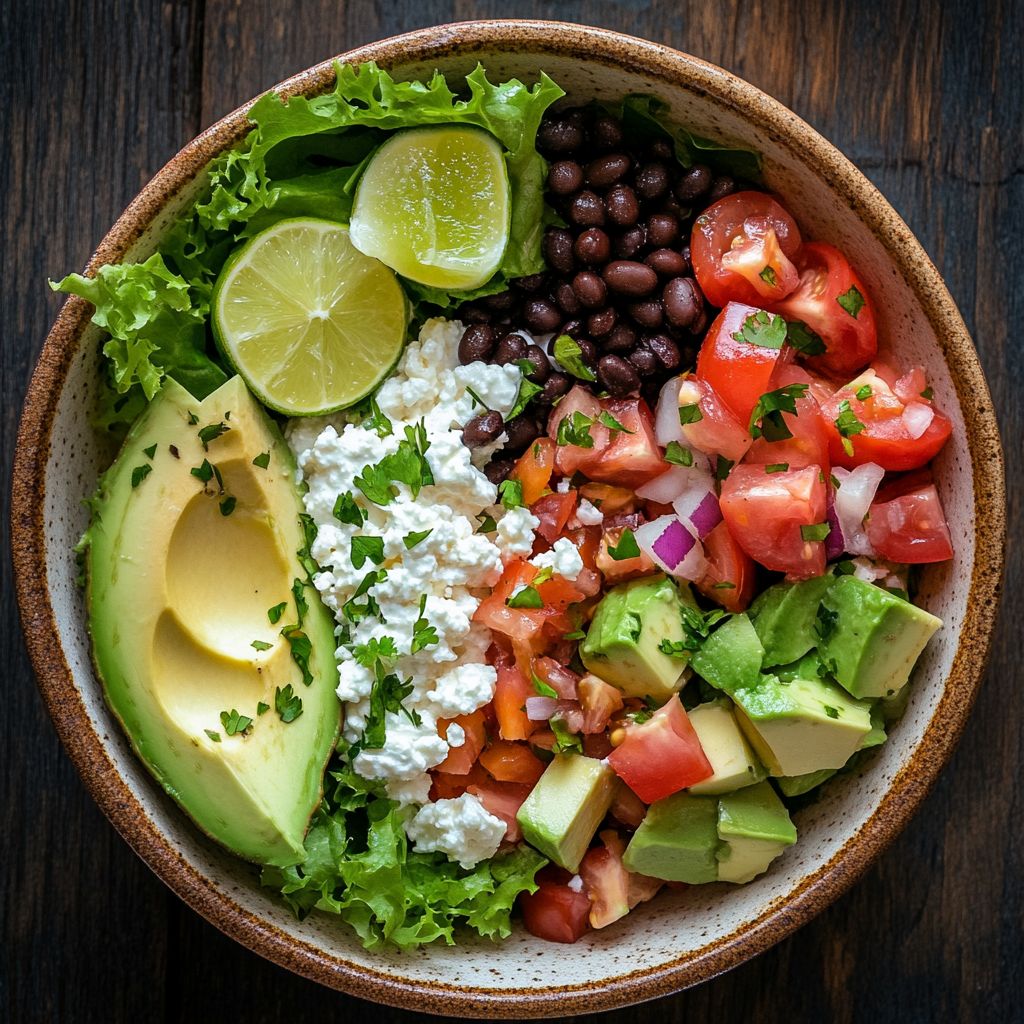 Cottage cheese taco bowl with colorful toppings