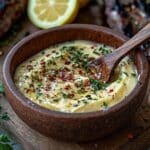 melted cowboy butter sauce with garlic and herbs