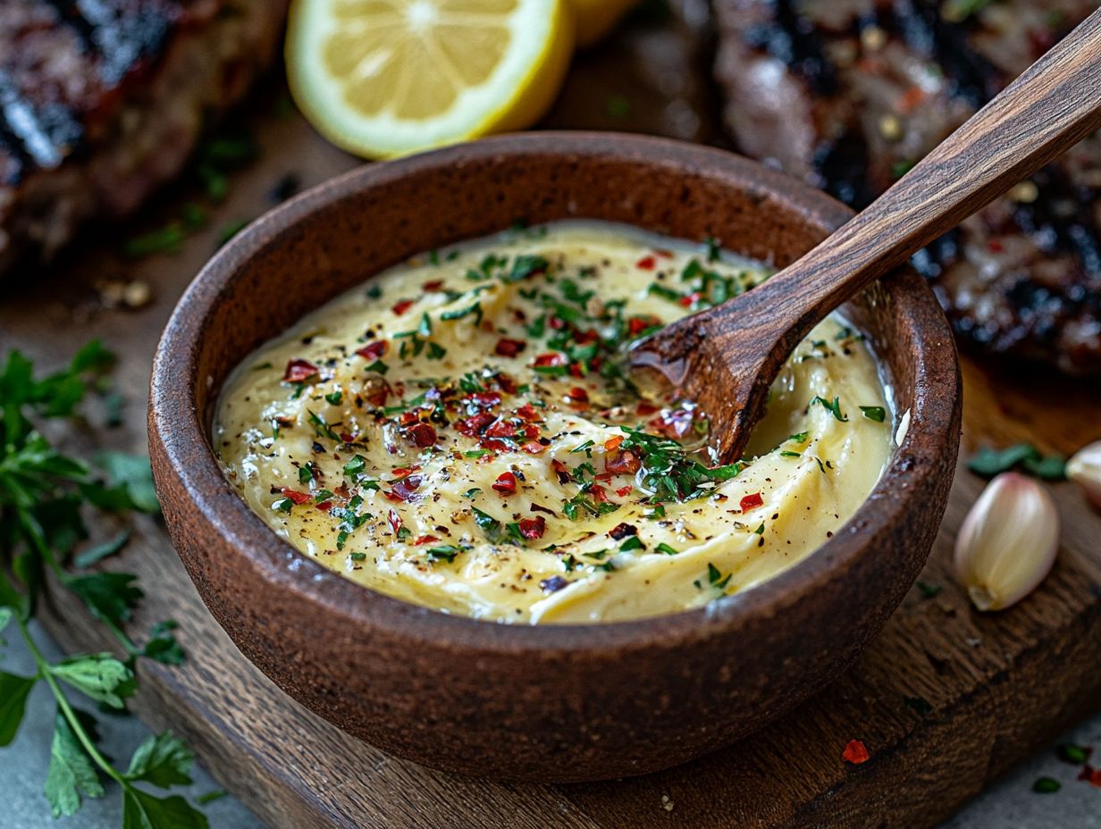 melted cowboy butter sauce with garlic and herbs