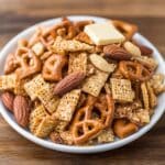 crispix mix recipe on white plate