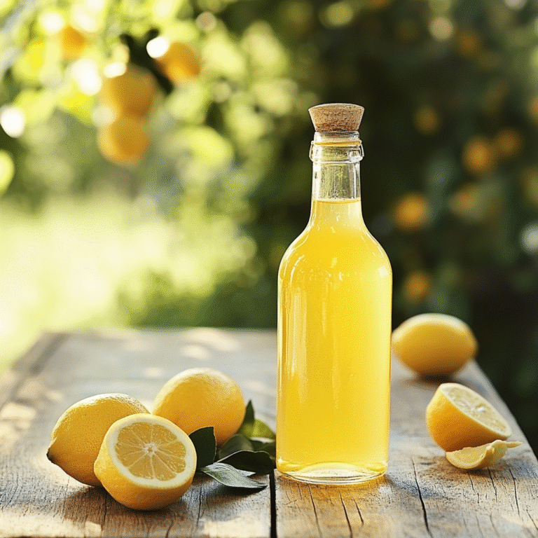 Halal limoncello recipe in a glass bottle