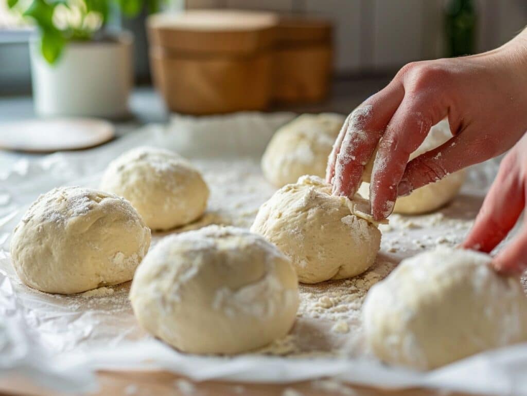shaping keto hamburger bun dough