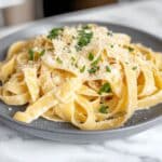 keto pasta recipe plated with parmesan