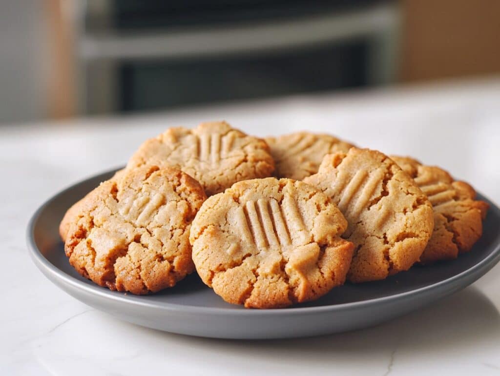 Keto peanut butter cookies on ceramic plate