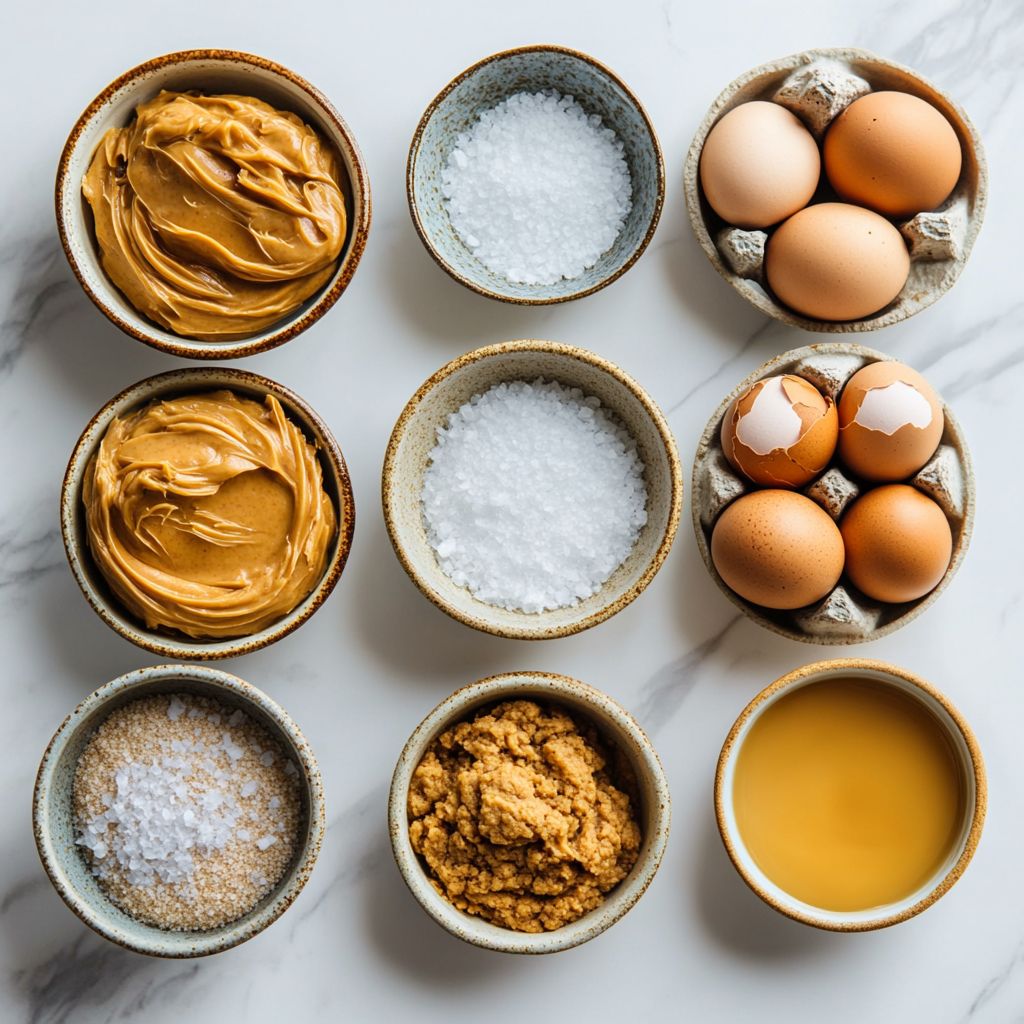 Ingredients for keto peanut butter cookies on marble