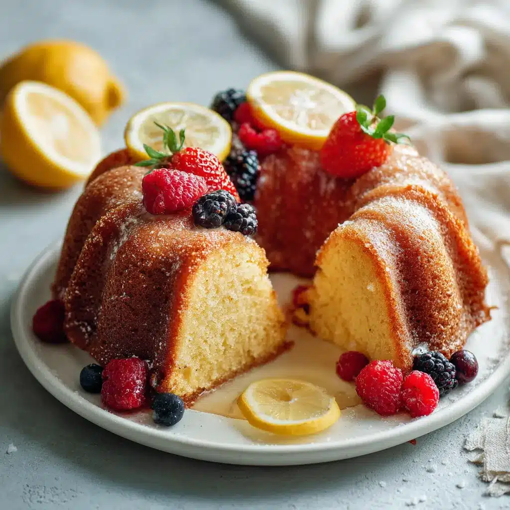 serving lemon bundt cake recipe with berries