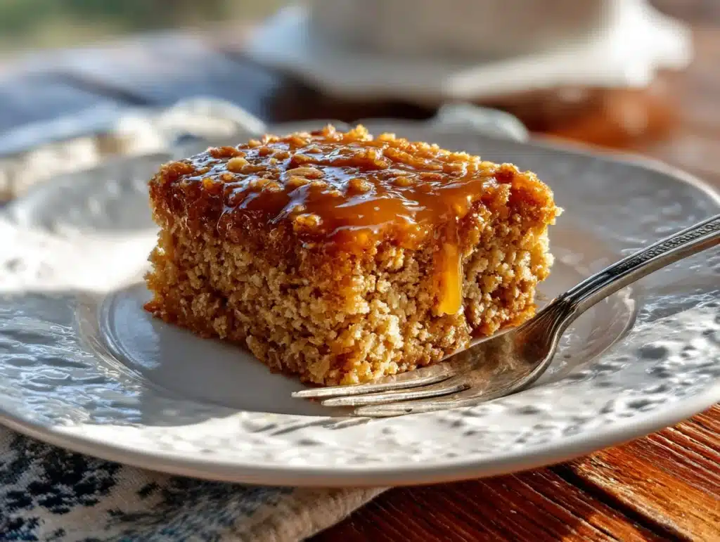 oatmeal cake recipe on wooden table