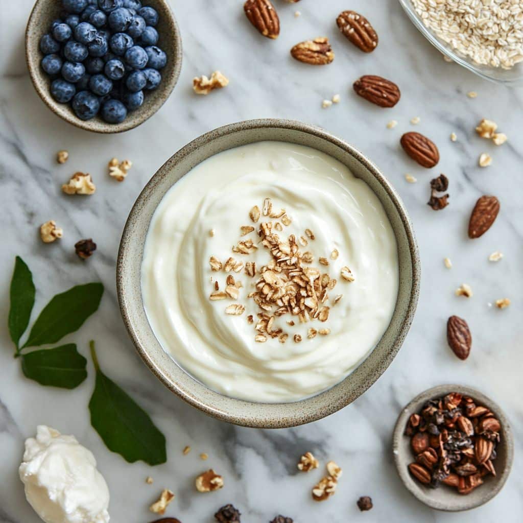Keto yogurt served with nuts and mint