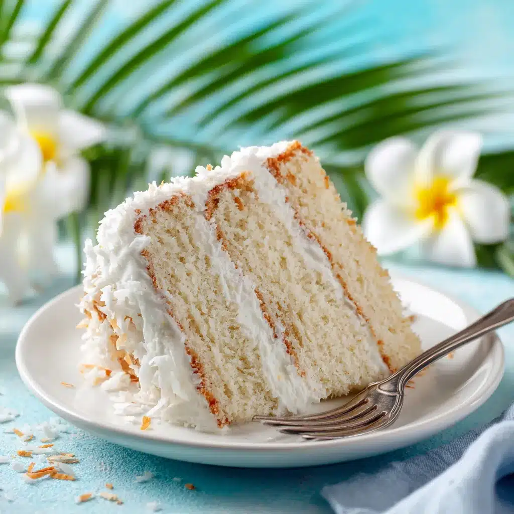 slice of coconut cake on plate