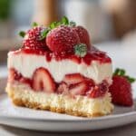 strawberry cake and cheesecake slice layered