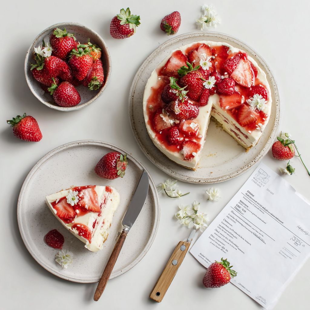 strawberry cake and cheesecake recipe layout