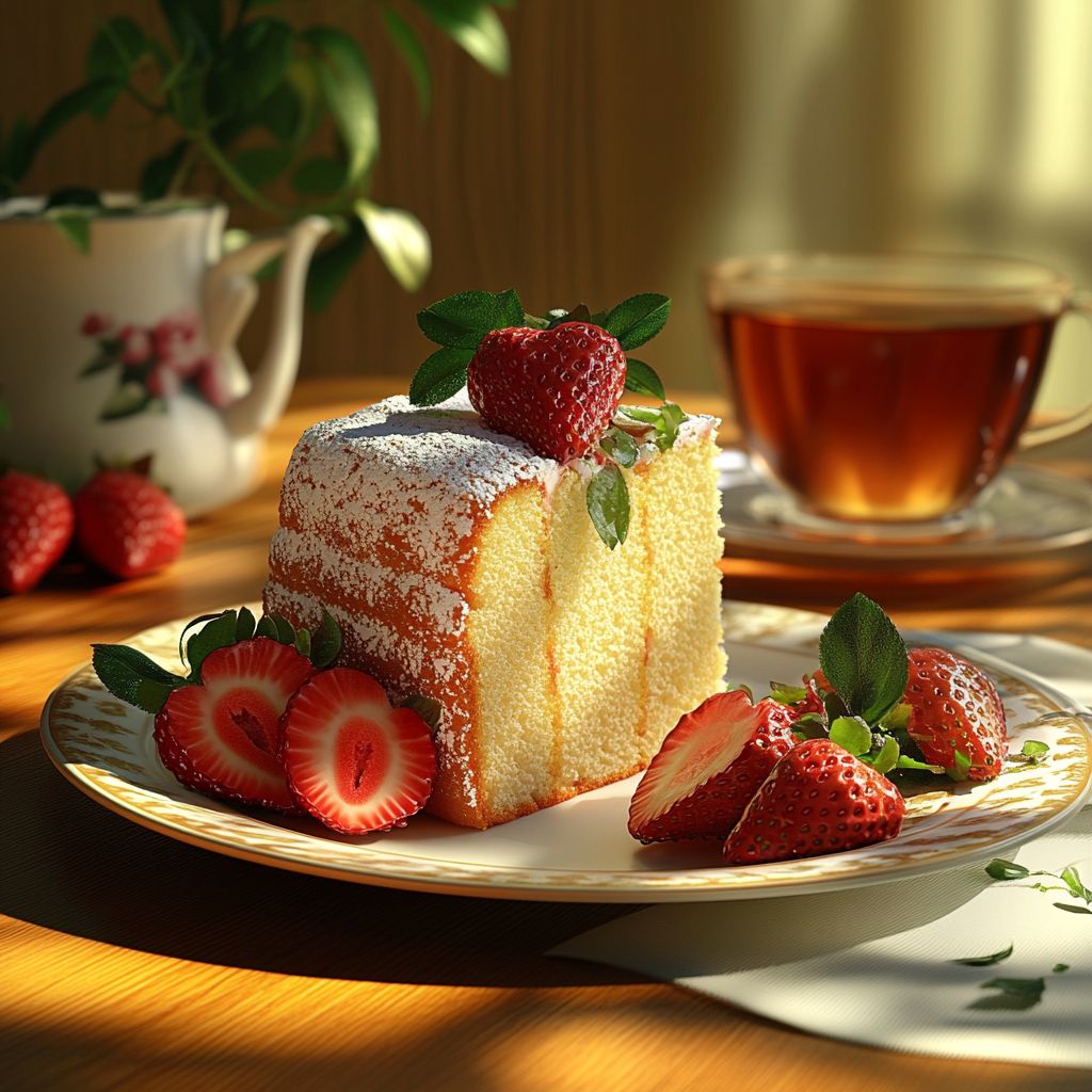 strawberry pound cake slice served with berries