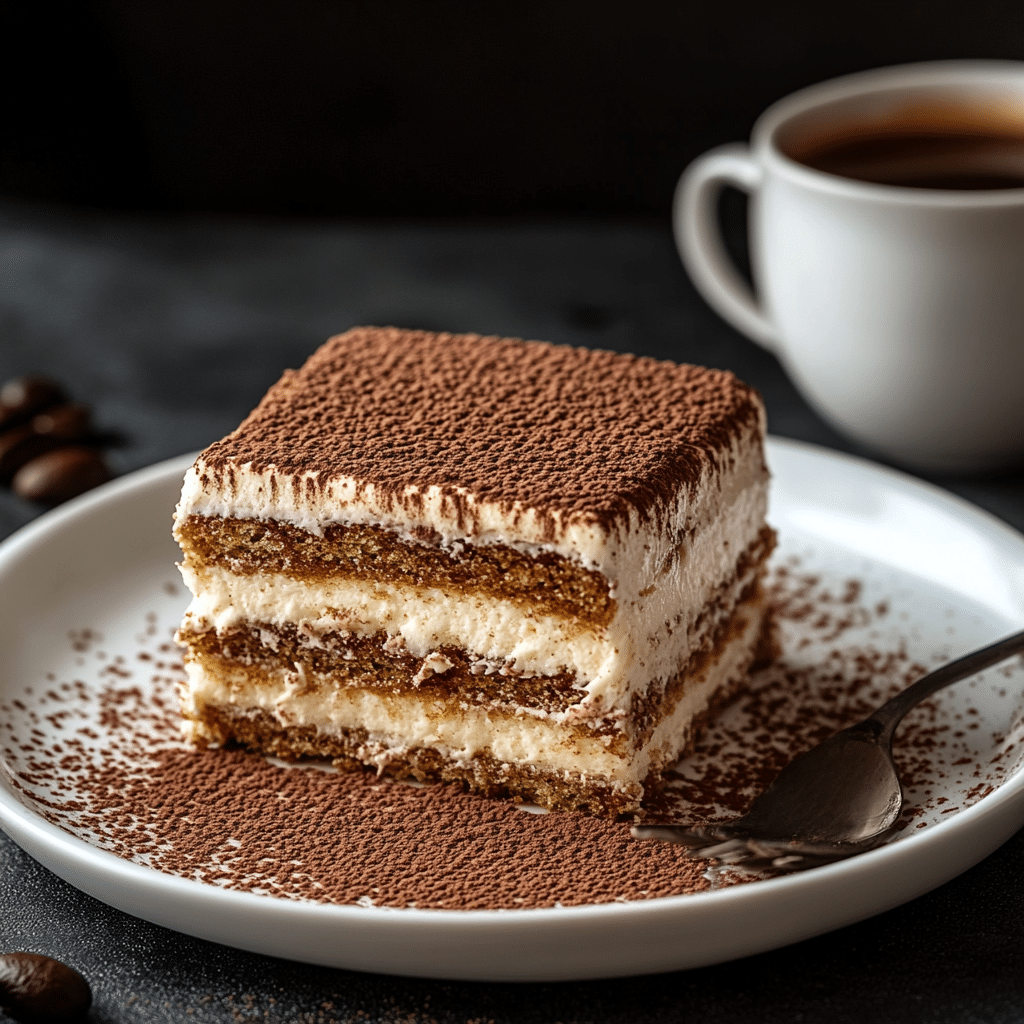 full tiramisu cake with slices