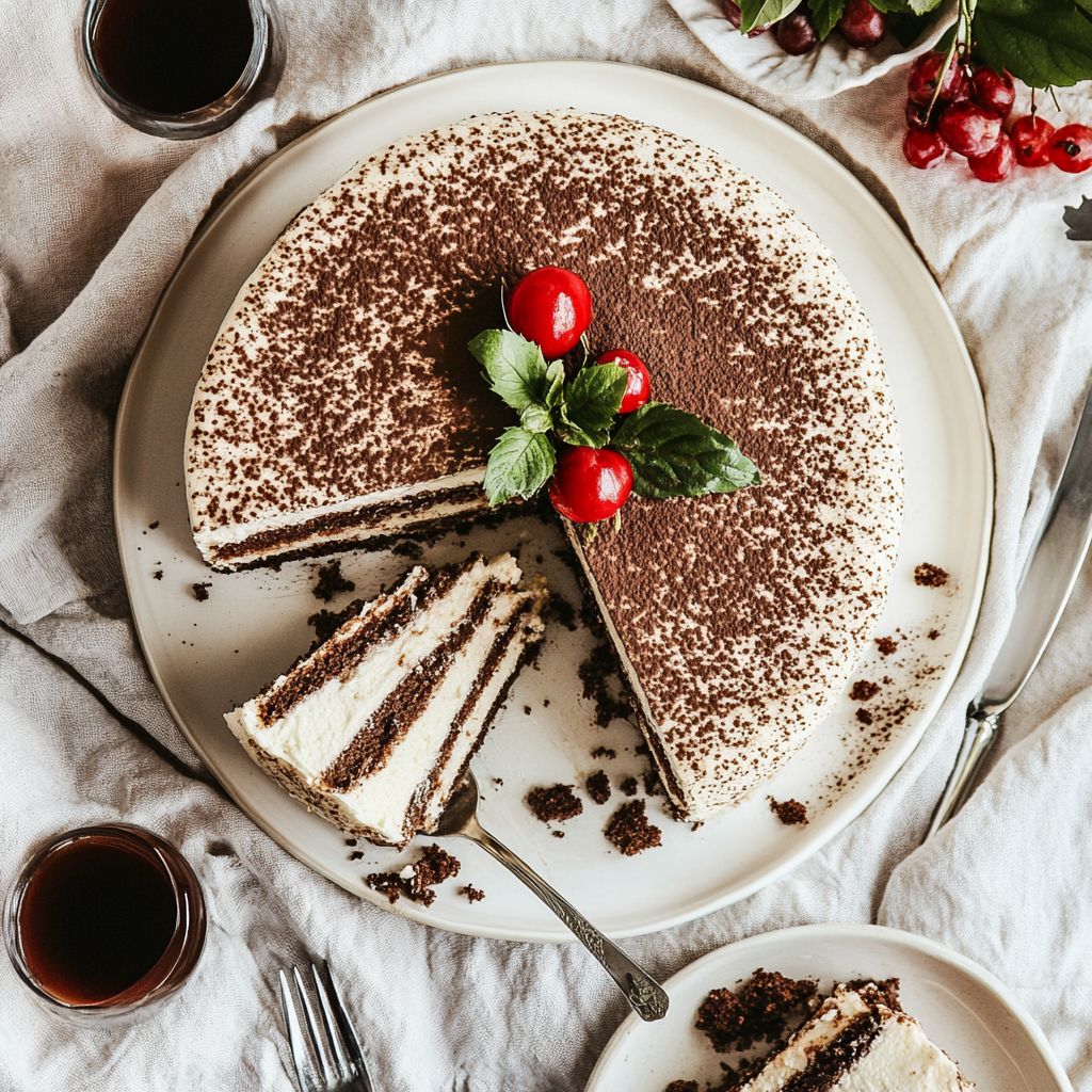 tiramisu cake slice served with coffee