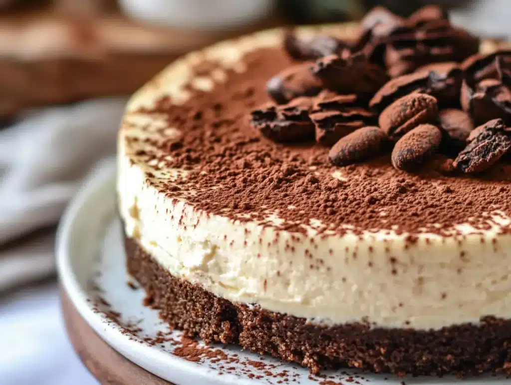Tiramisu cheesecake with creamy mascarpone topping