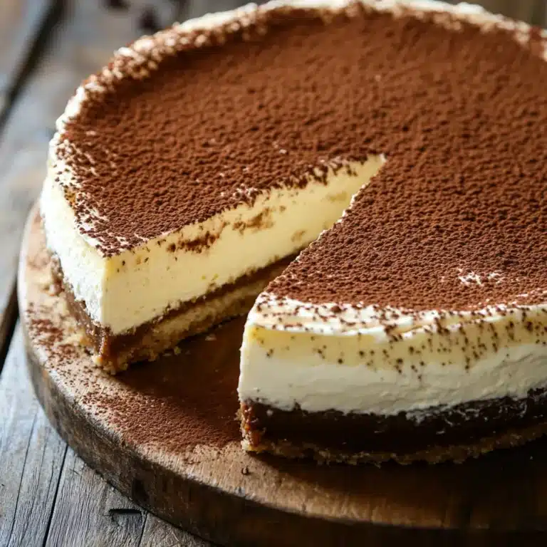 Served slice of tiramisu cheesecake with cocoa