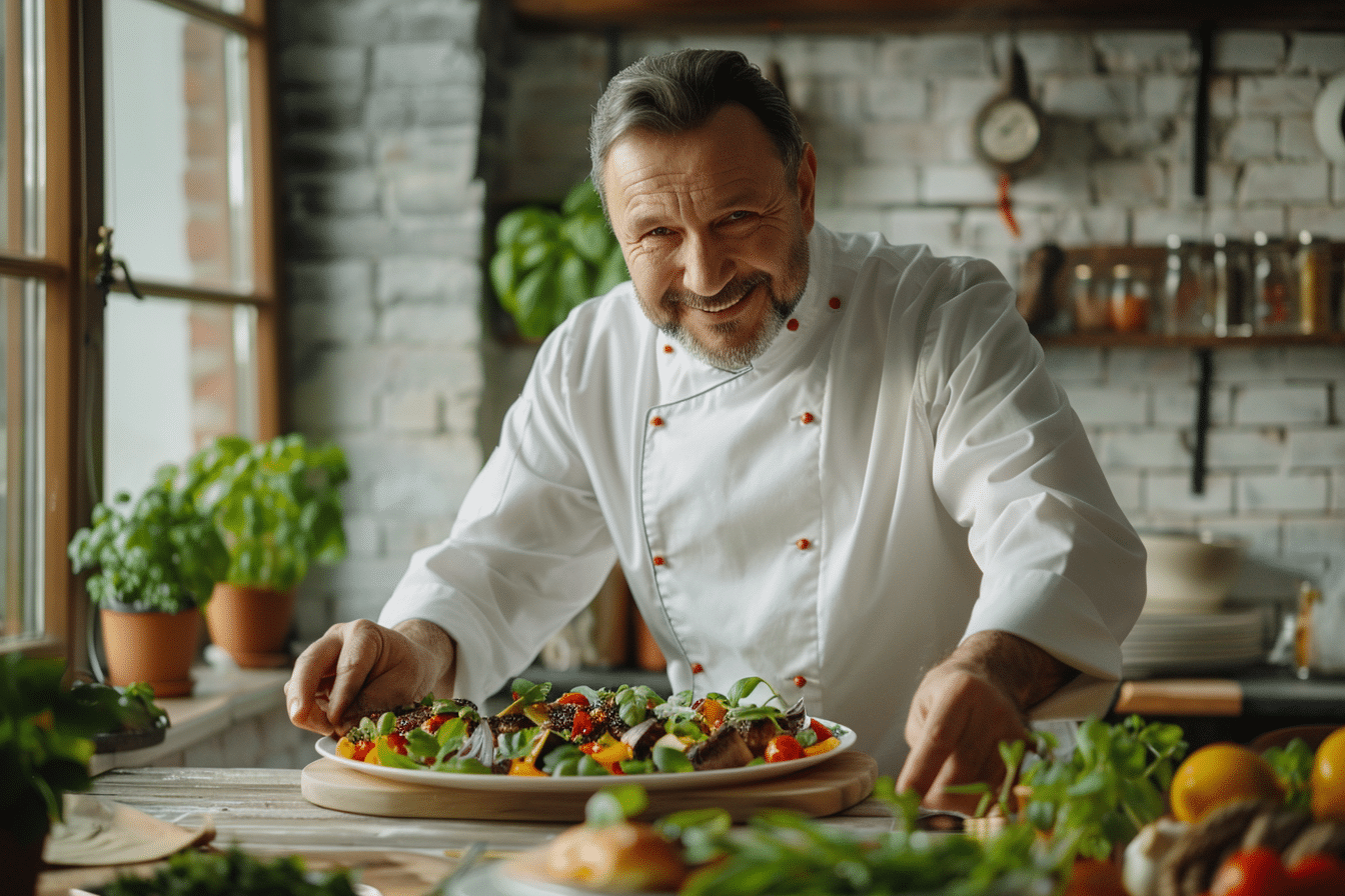 u5248547832 A friendly middle aged male chef with a gentle sm 7ba2f9fd f0fc 4ad7 a640 aba11d1aed2a 0