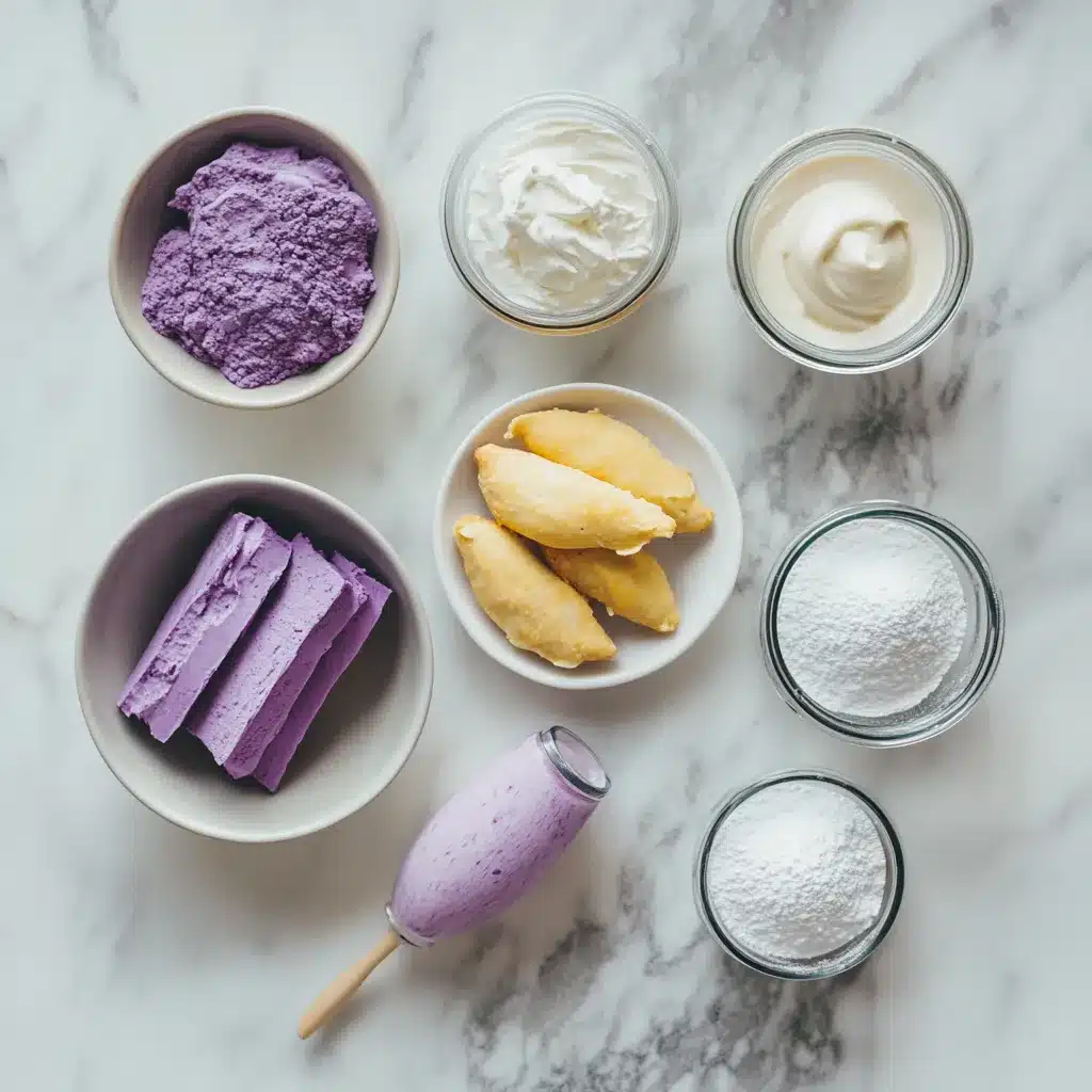 ube tiramisu ingredients flat lay
