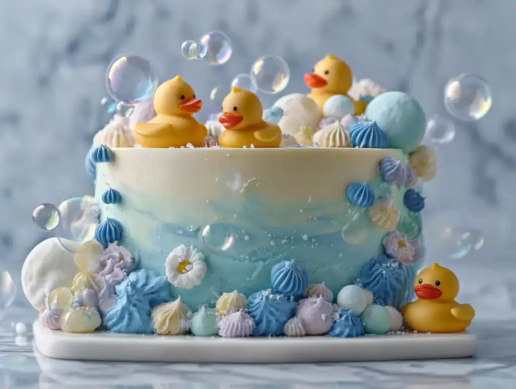 Bath day cake with ducks and bubbles