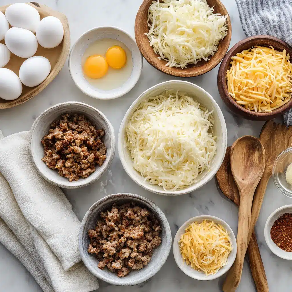 Ingredients for breakfast casserole hashbrowns eggs sausage