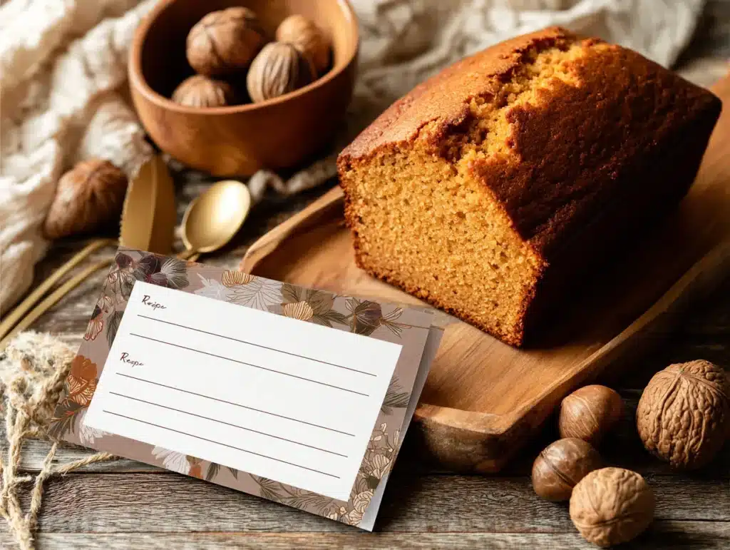 Butterscotch pound cake recipe on rustic table