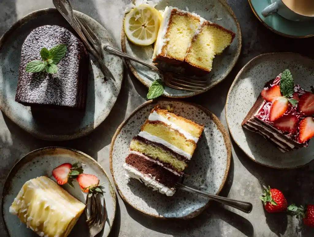 colorful cake slices with various flavors