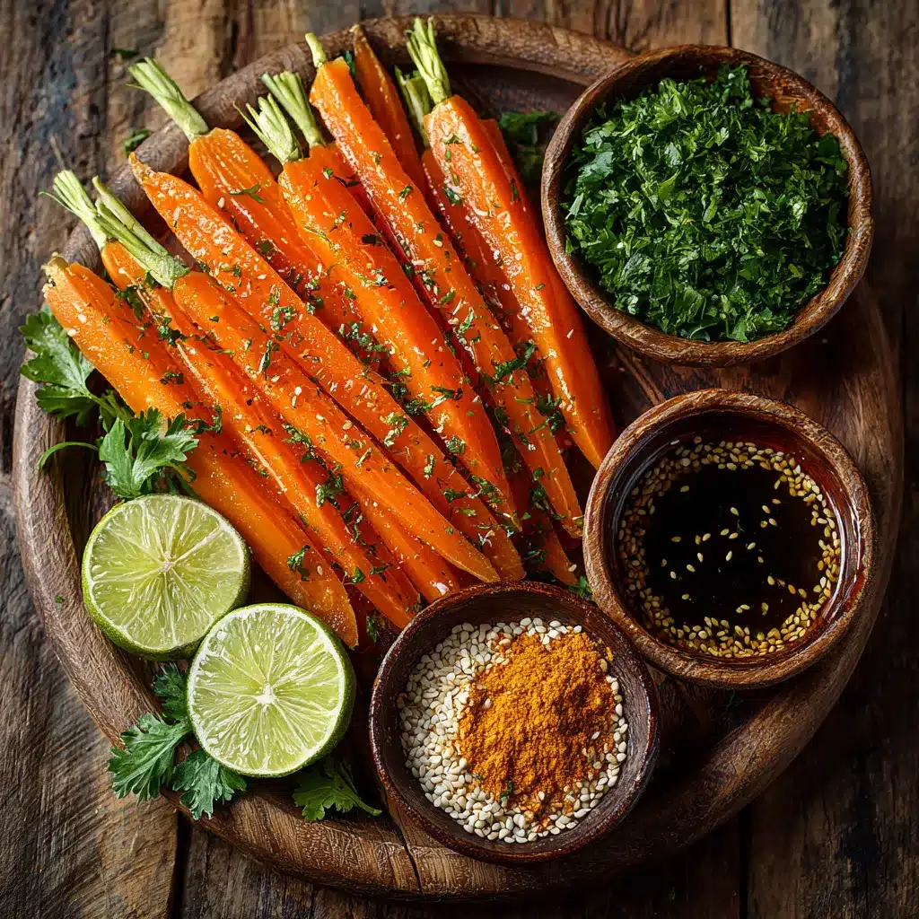 Ingredients for carrot ribbon salad on a table