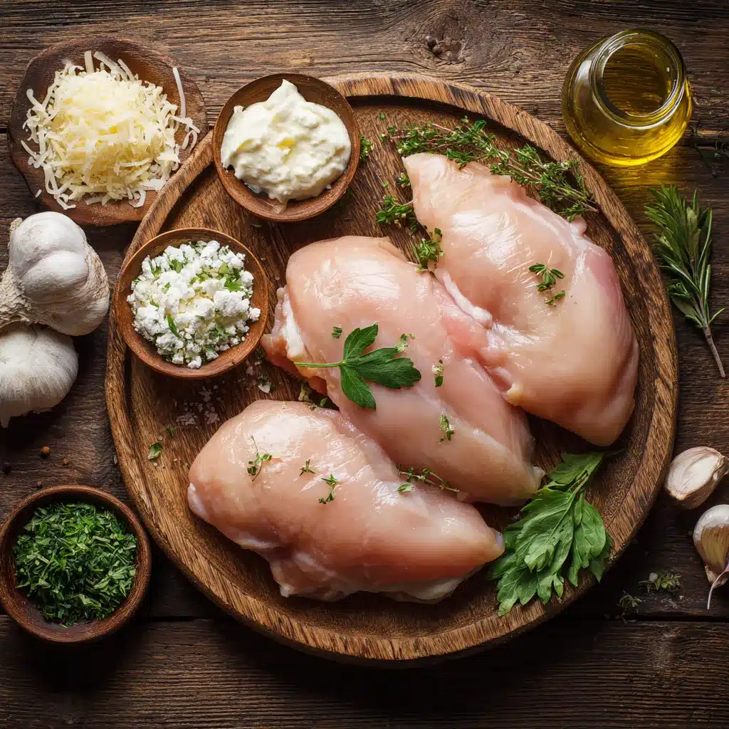 raw ingredients for chicken king chicken on kitchen counter