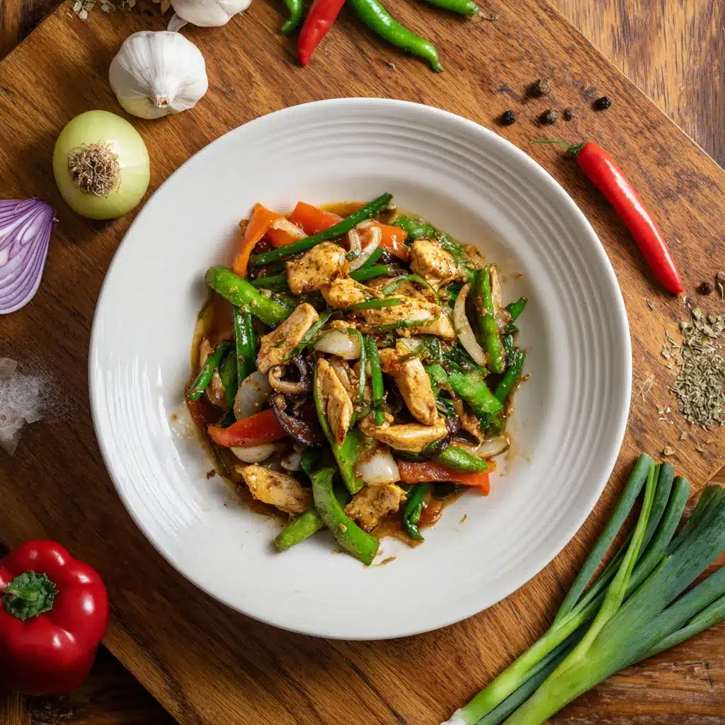 Chicken stir fry recipe card presentation