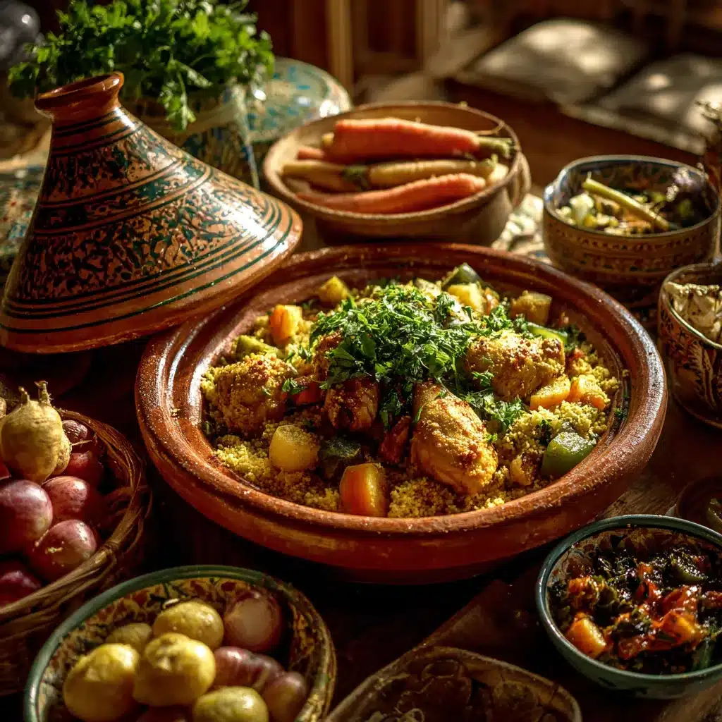 moroccan couscous and chicken recipe card