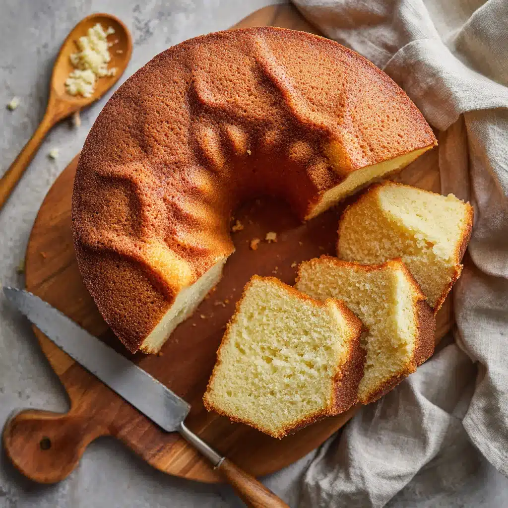 Moist and dense cream cheese pound cake resting on a rack with rustic details