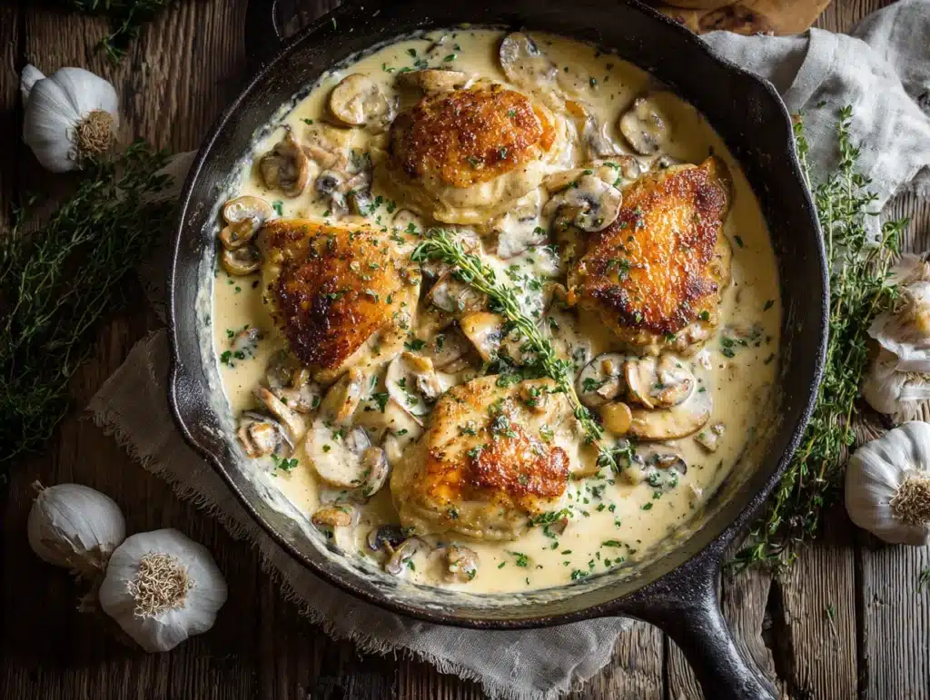 creamy garlic chicken in skillet