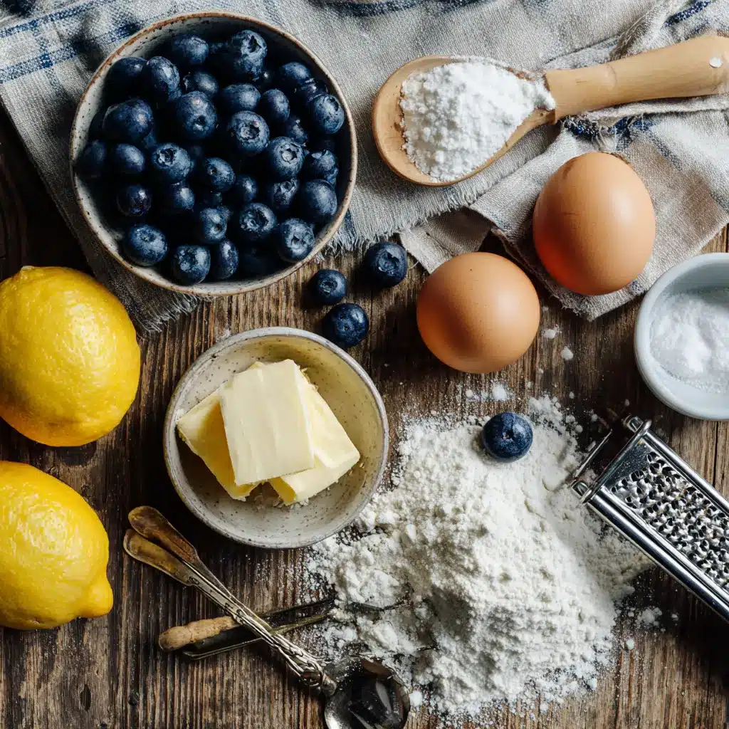 Ingredients for lemon blueberry cupcakes recipe