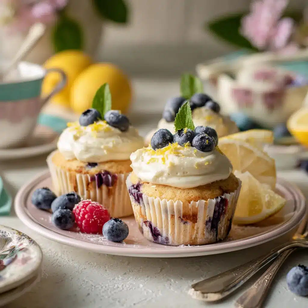 Lemon blueberry cupcakes served for brunch