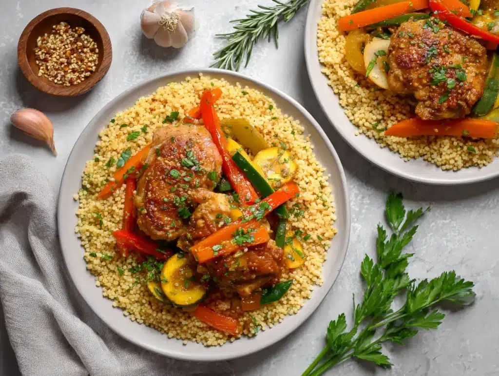 Moroccan couscous and chicken family meal