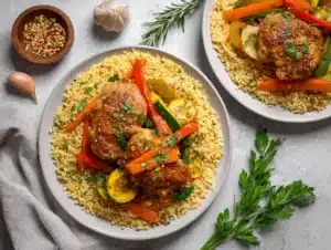 Moroccan couscous and chicken family meal