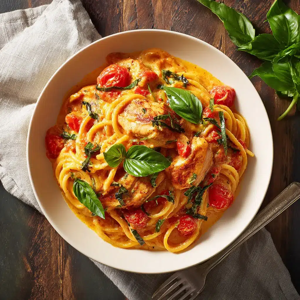 Served Creamy Tomato Basil Chicken Pasta Keto
