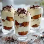 Tiramisu cups served in bright natural light