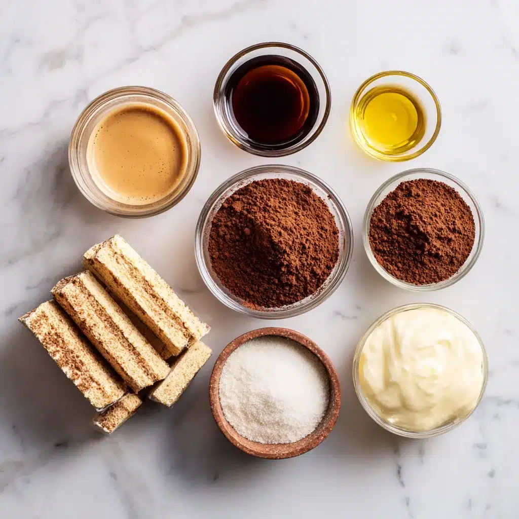 tiramisu martini ingredients flat lay