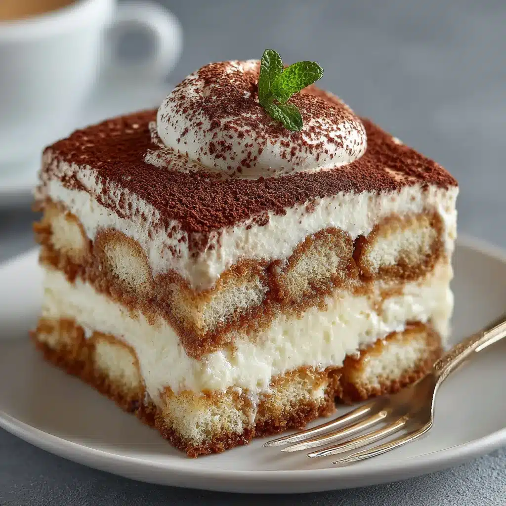 Tiramisu made with sponge cake in dish